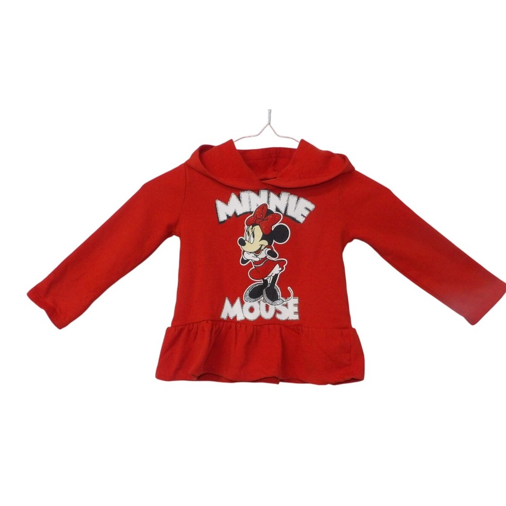 3 Toddler Minnie Mouse Red Hoodie Long Sleeve Ruffle Peplum Top Shirt Disney